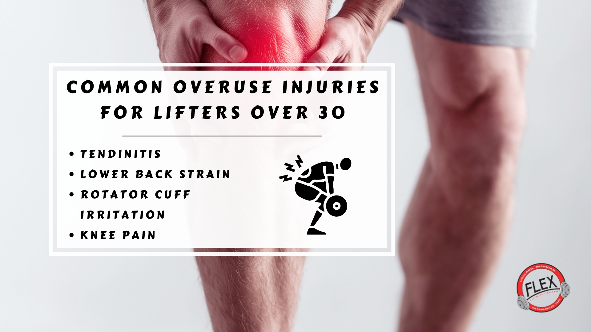 Infographic image of common overuse injuries for lifters over 30